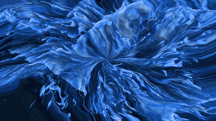 Digital artwork of swirling blue waves