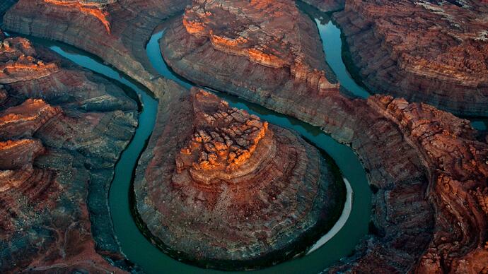 A winding river in a canyon