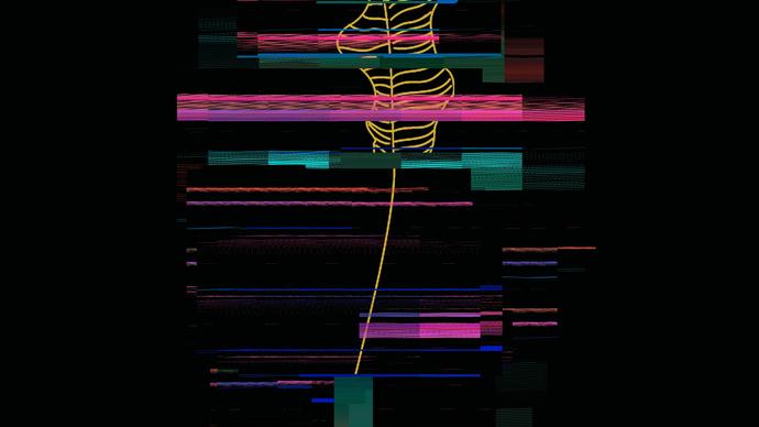 digital image with pink and blue lines on a black background