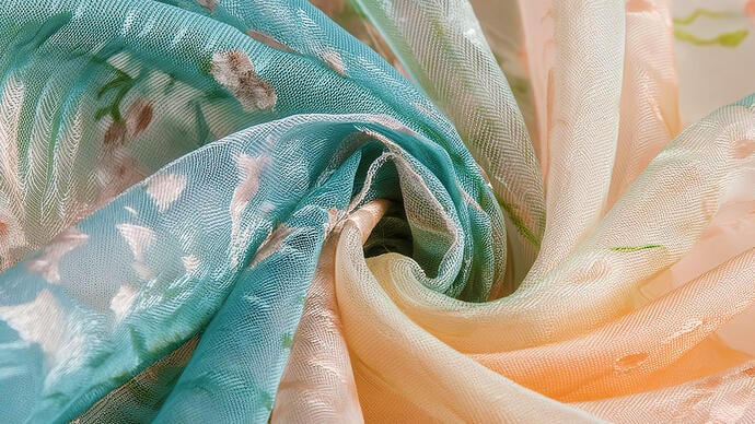 Silk chiffon fabric with a floral pattern, twisted to form a swirl