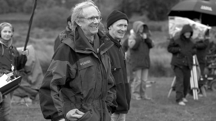 Photograph of director Ken Loach on set