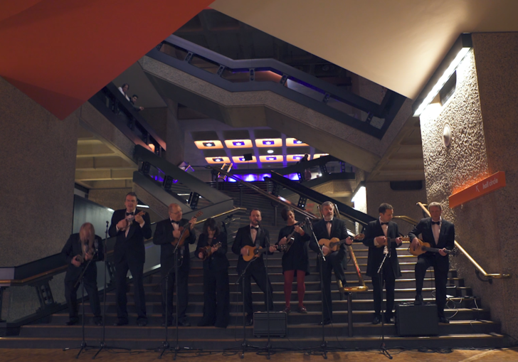Orchestra on barbican stairs
