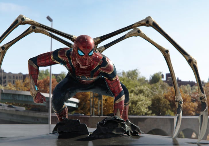 Spider-Man in his new spidersuit on the roof of a building