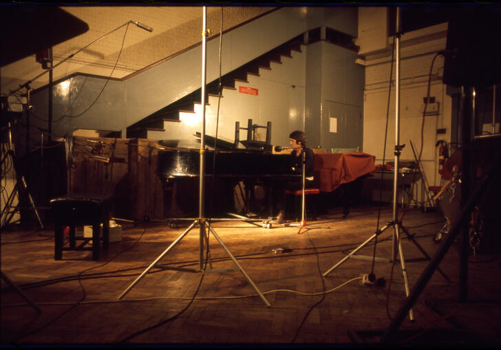 Paul McCartney sits in Abbey Road studios. 