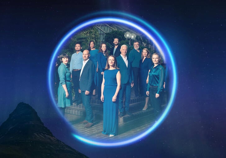 Image of BBC Singers edited inside a blue circle