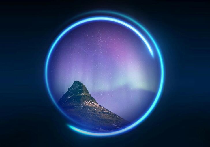 Image of a mountain in a blue circle