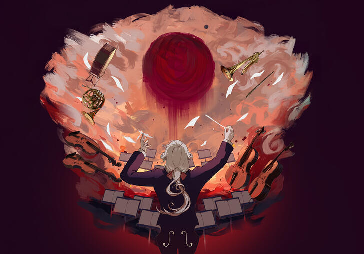 Animated image of a person conducting an orchestra