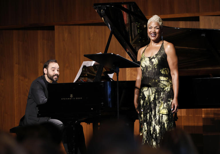 Measha Brueggergosman 2018 singing on stage with pianist