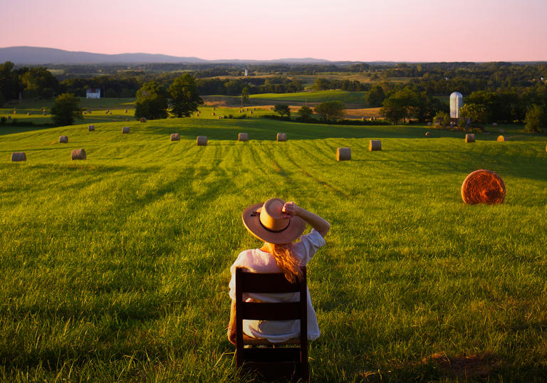 Mary Chapin Carpenter enjoying a lovely sit down in a lovely big field