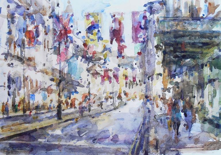 Flags over Piccadilly 2, Andrew Horrod, Drawing London, 