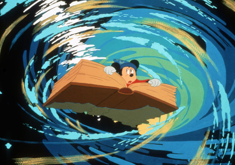 Mickey Mouse on a flying book