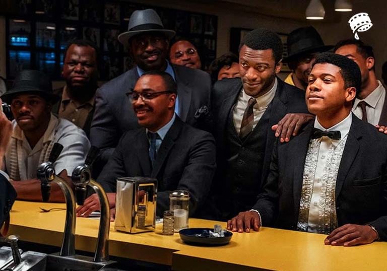 Muhammad Ali and Jim Brown and a bar surrounded by people