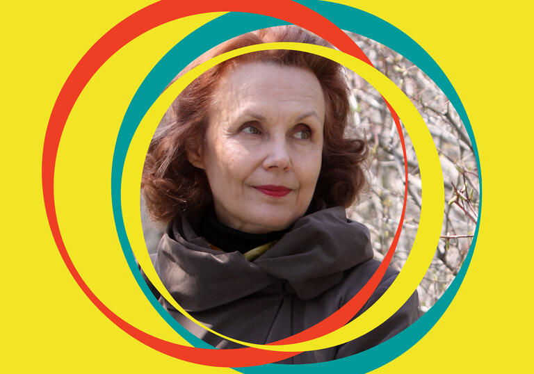 Kaija Saariaho image, centred around BBC SO yellow branding