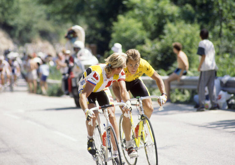 Two men compete in the Tour De France