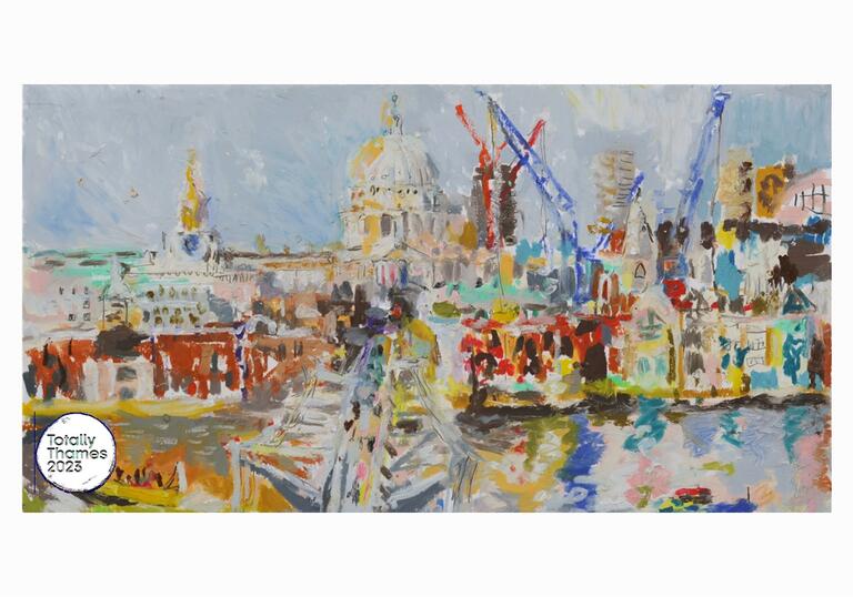 Skyline and River is an artwork showing part of the River Thames by Anna Dickerson