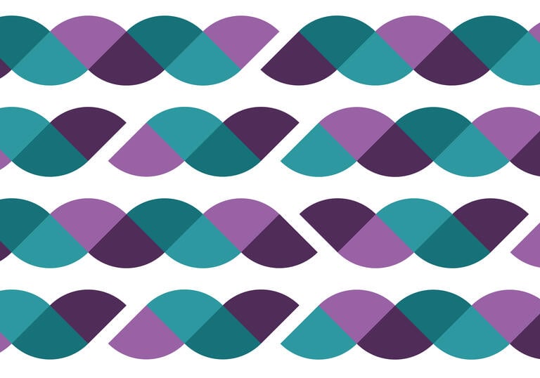 Horizontal blue, purple and green wavy patterns, repeated in a number of rows