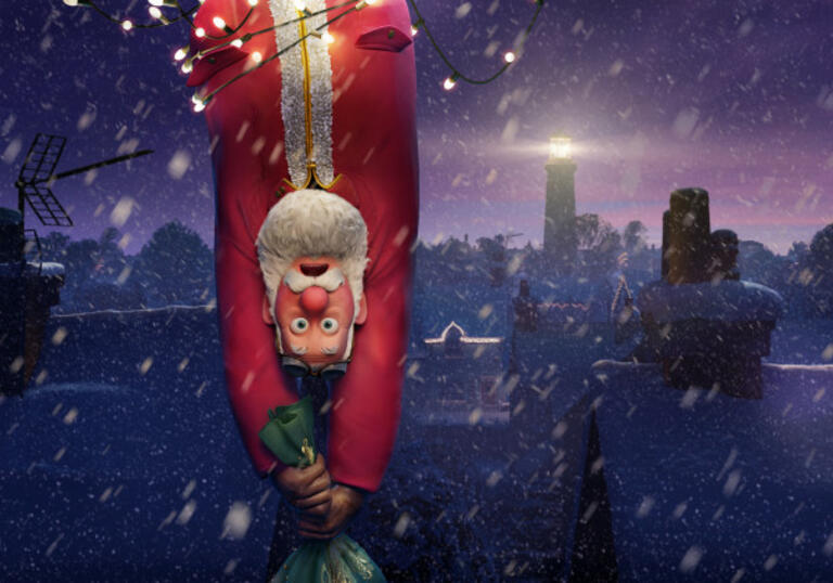 Santa hangs upside down