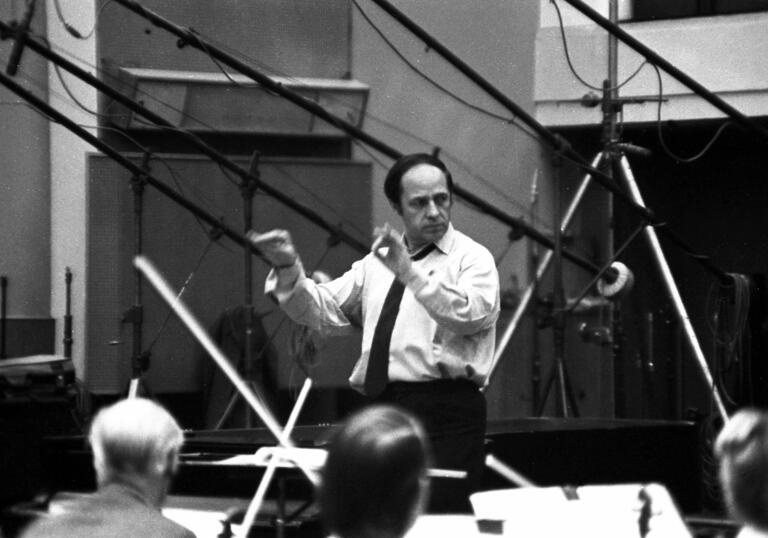 Pierre Boulez in black and white