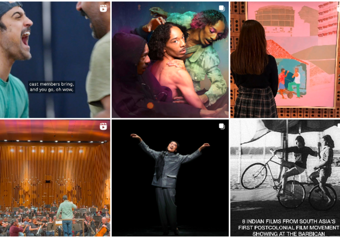 A selection of six images from Barbican's Instagram feed which showcases artists, new release films and behind the scenes footage