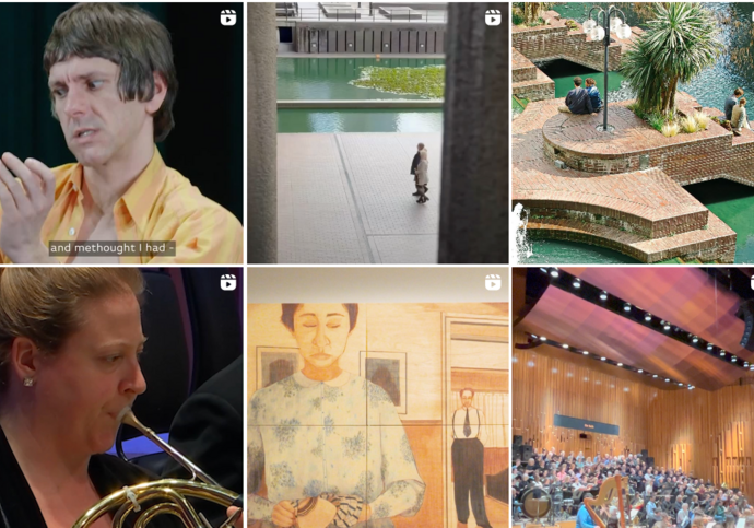 A selection of six images from Barbican's Instagram feed which showcases artists, new release films and behind the scenes footage